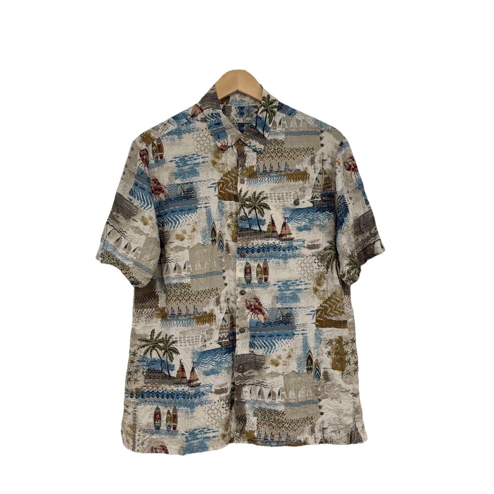 Palm Trees Batik Bay Machine Washable Button Down Hawaiian Shirt 100% Rayon
